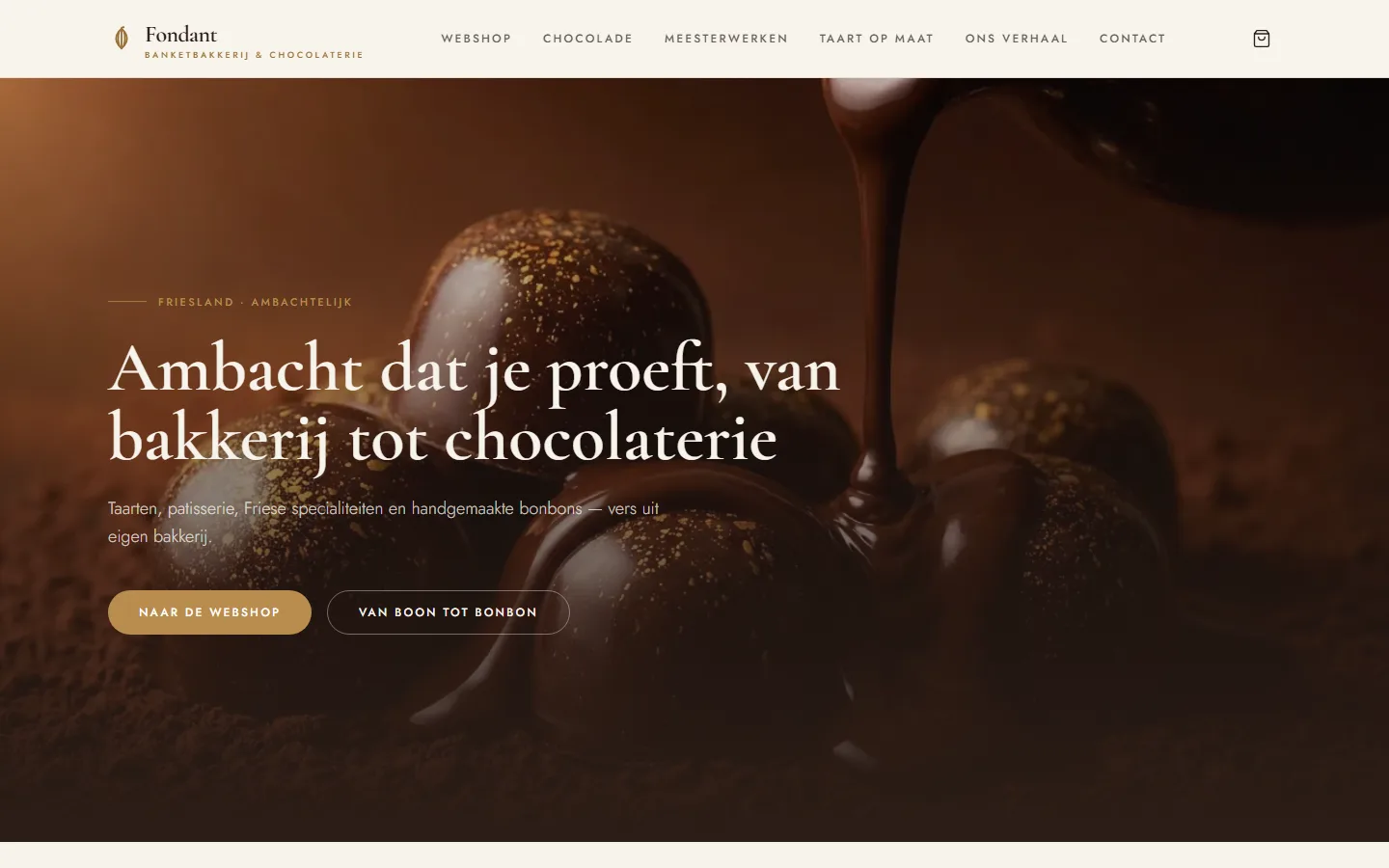 Chocolaterie-voorbeeldsite — homepagina op desktop