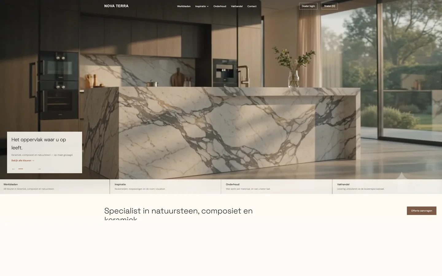 Nova Terra — voorbeeldsite voor een leverancier van natuursteen en keukenbladen