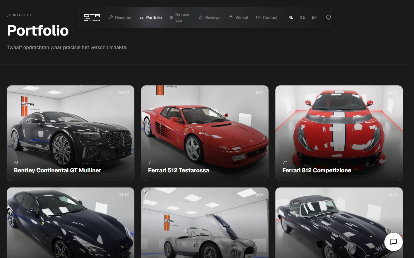 DTR Car Detailing — subpagina op desktop, website door Studio Pep & Co