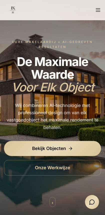 IK Makelaardij — mobiele weergave, website door Studio Pep & Co