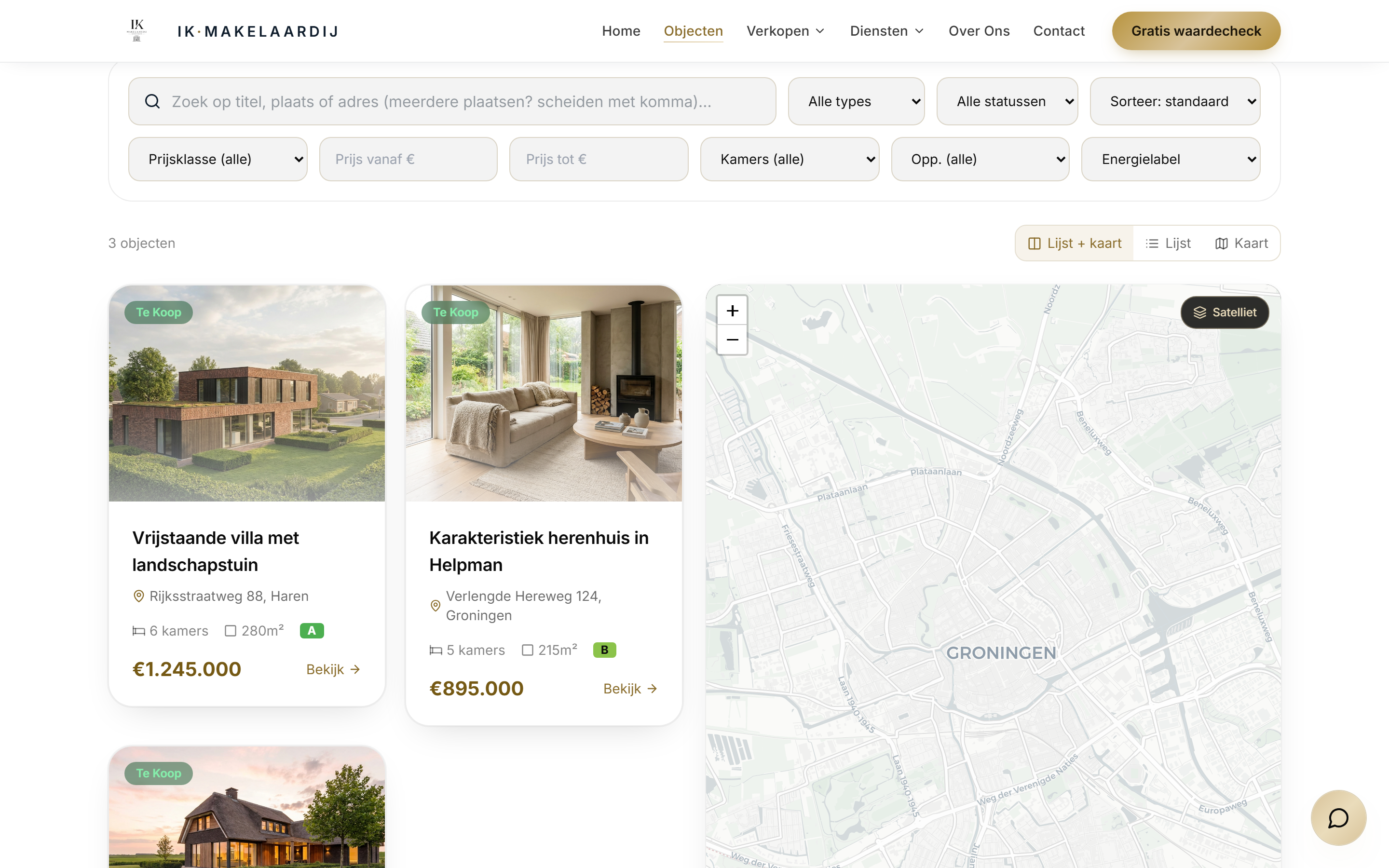 IK Makelaardij — pagina tijdens scrollen, website door Studio Pep & Co