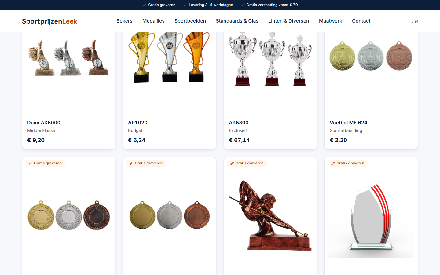 Sportprijzen Leek — webshop tijdens scrollen, door Studio Pep & Co